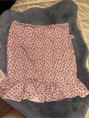 Polo by Ralph Lauren White Mini Skirt with Pink Red Floral Print